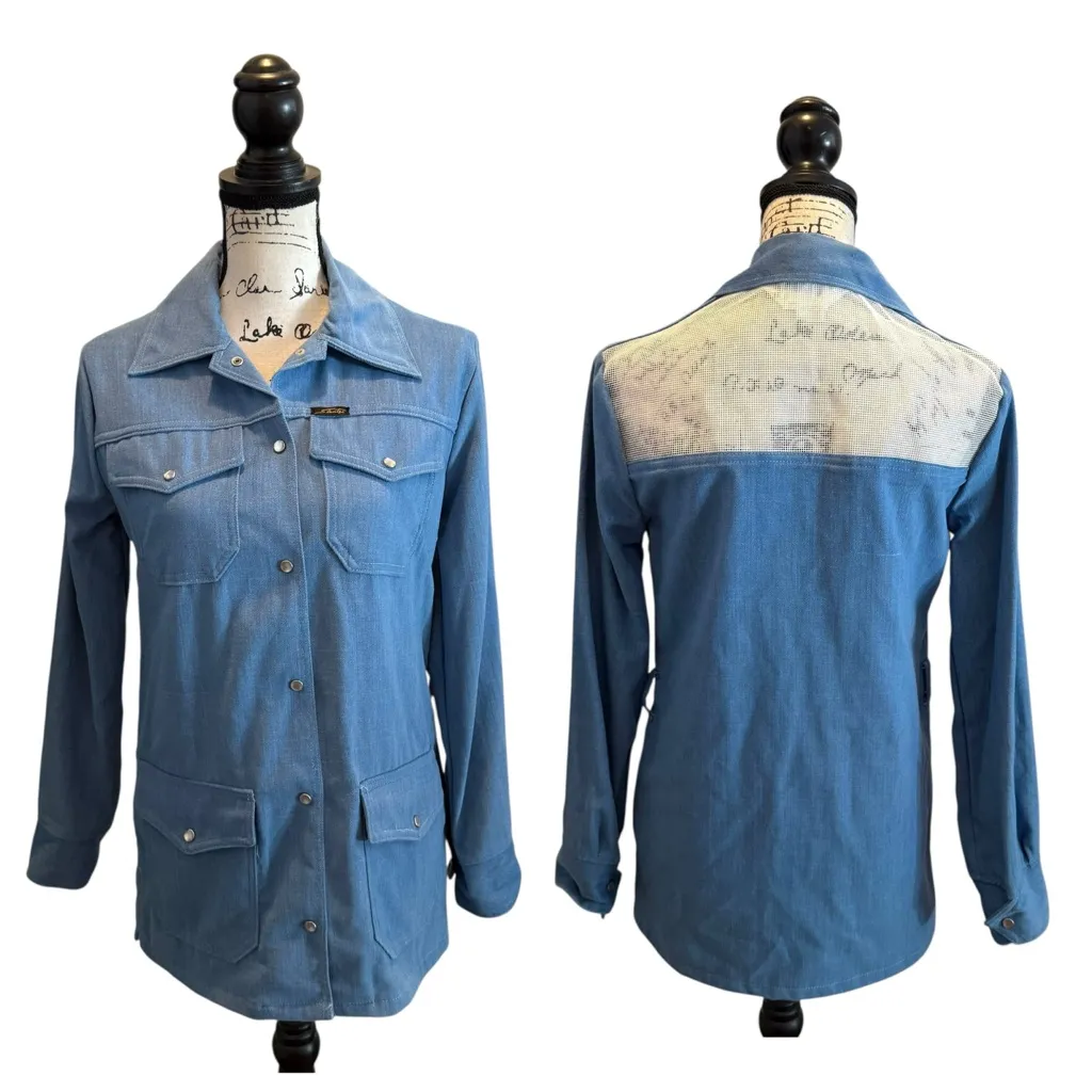 Vintage Slatzi Craft Screen Door Threads Jacket Blue Size 8 Belt White Mesh Snap - Image 12