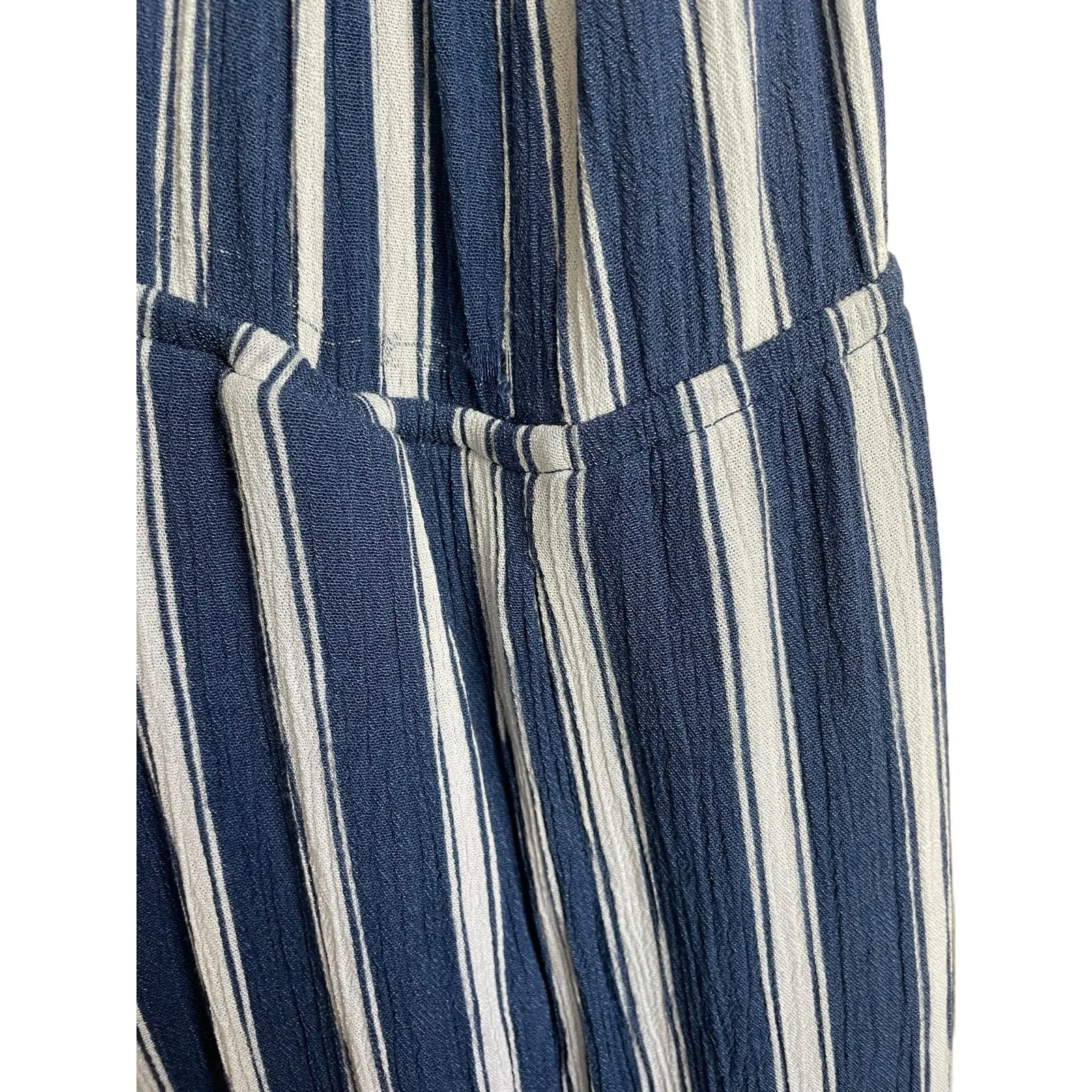 Doe & Rae Women‎ Belted Crop Jumpsuit M Blue Stripe Wide Leg Boho Festival Y2K - Image 12