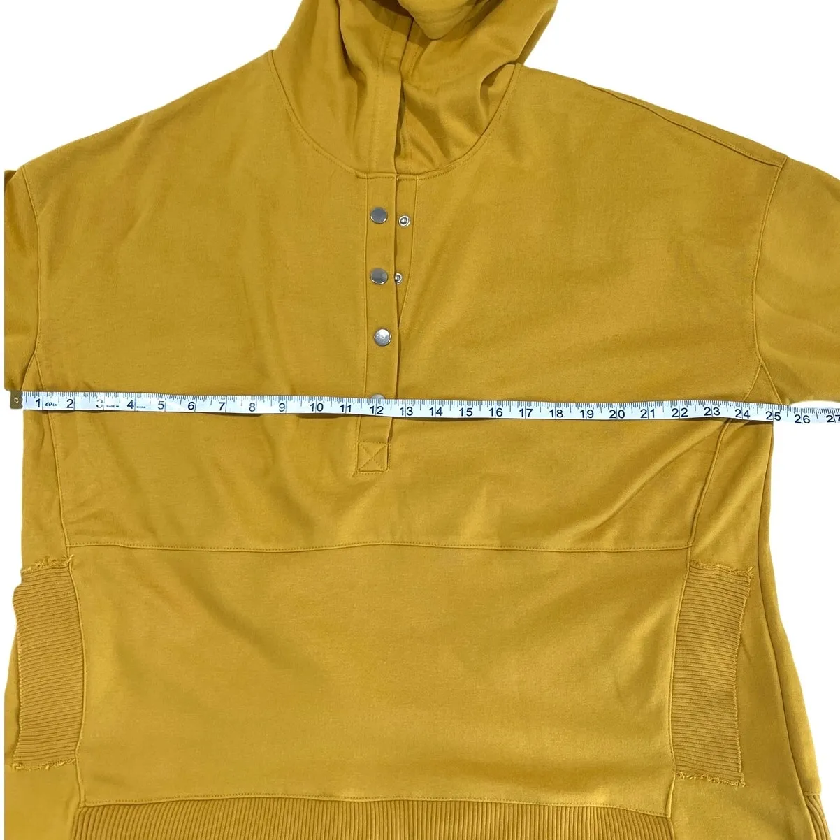 Mustard Yellow Snap Collar Hoodie Women's Size XL Classic Sweatshirt Alternative - Image 5