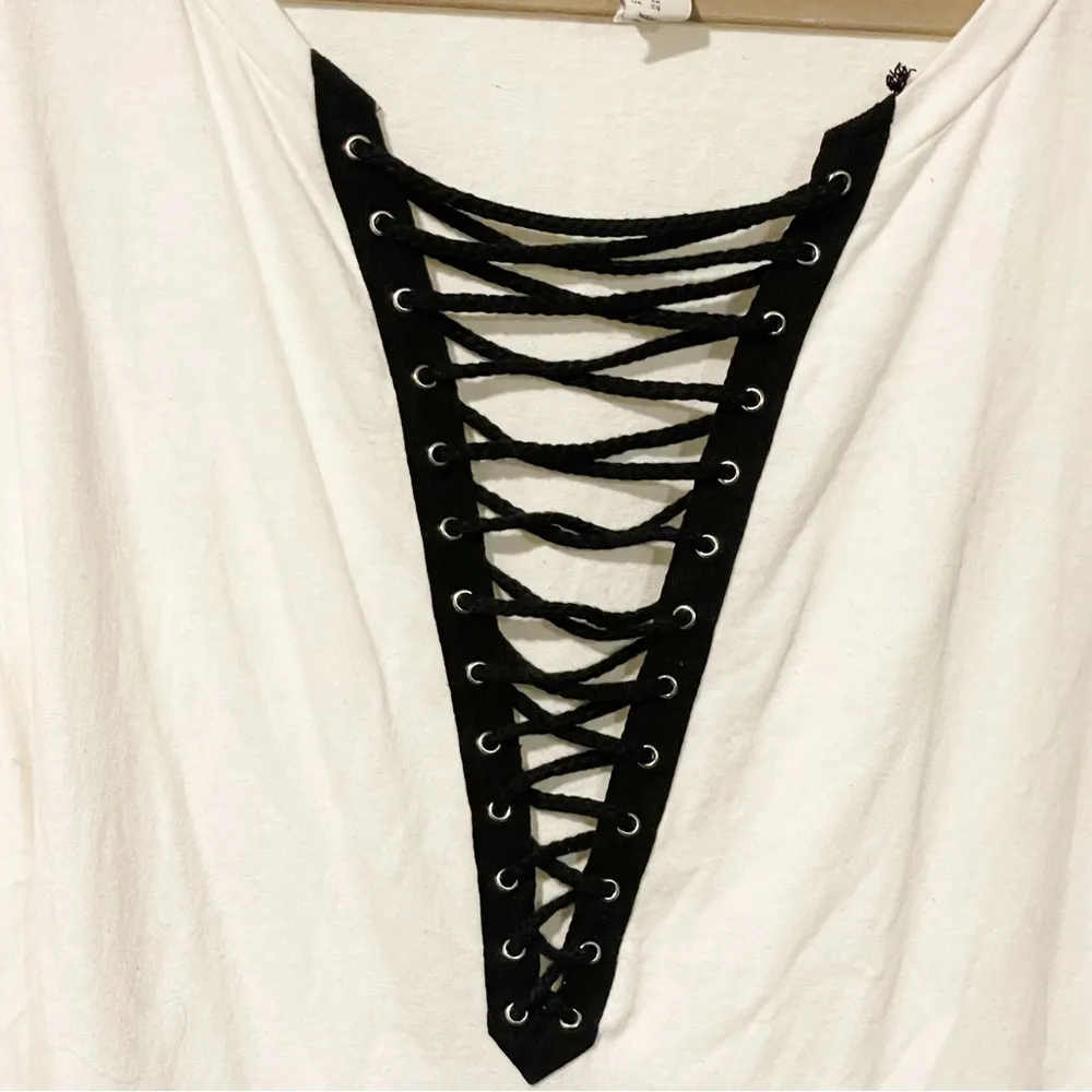 Forever 21 Plus Size 3X White Black Lace Up Short Sleeve Tshirt - Image 2