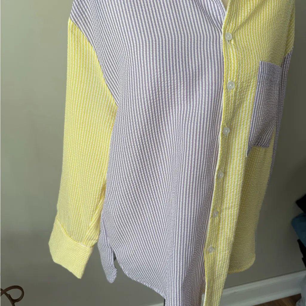 Lush | Striped Yellow and Purple button down top size small - Image 4