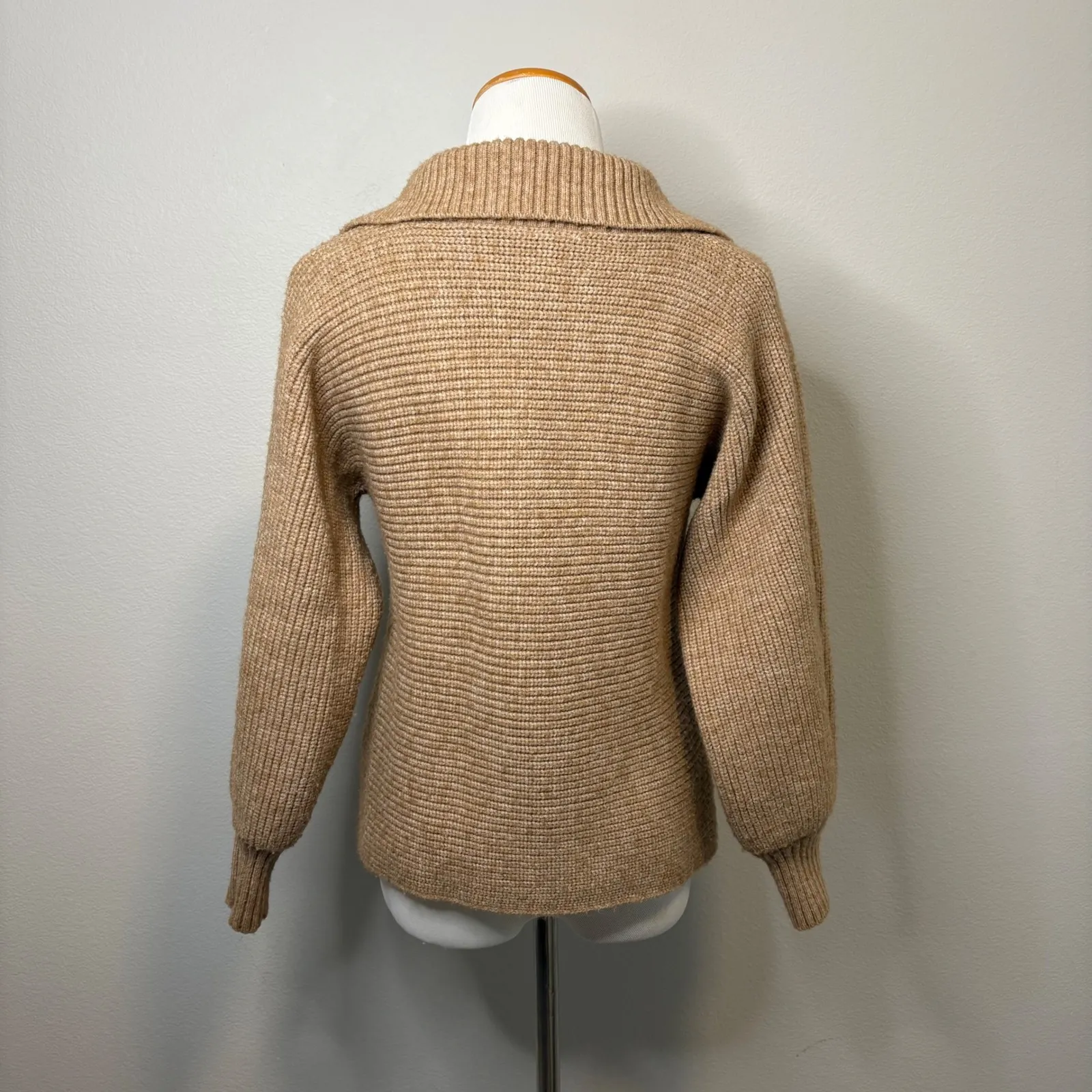 Sadie & Sage Chunky Oversized Ribbed Collar Sweater Off Shoulder Brown Medium Tan - Image 2