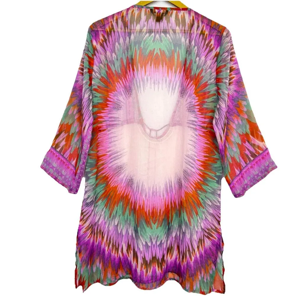 Y2K Womens Sheer Beaded Tunic Top L/XL Fairy Festival Boho Artsy Indie Resort - Image 2