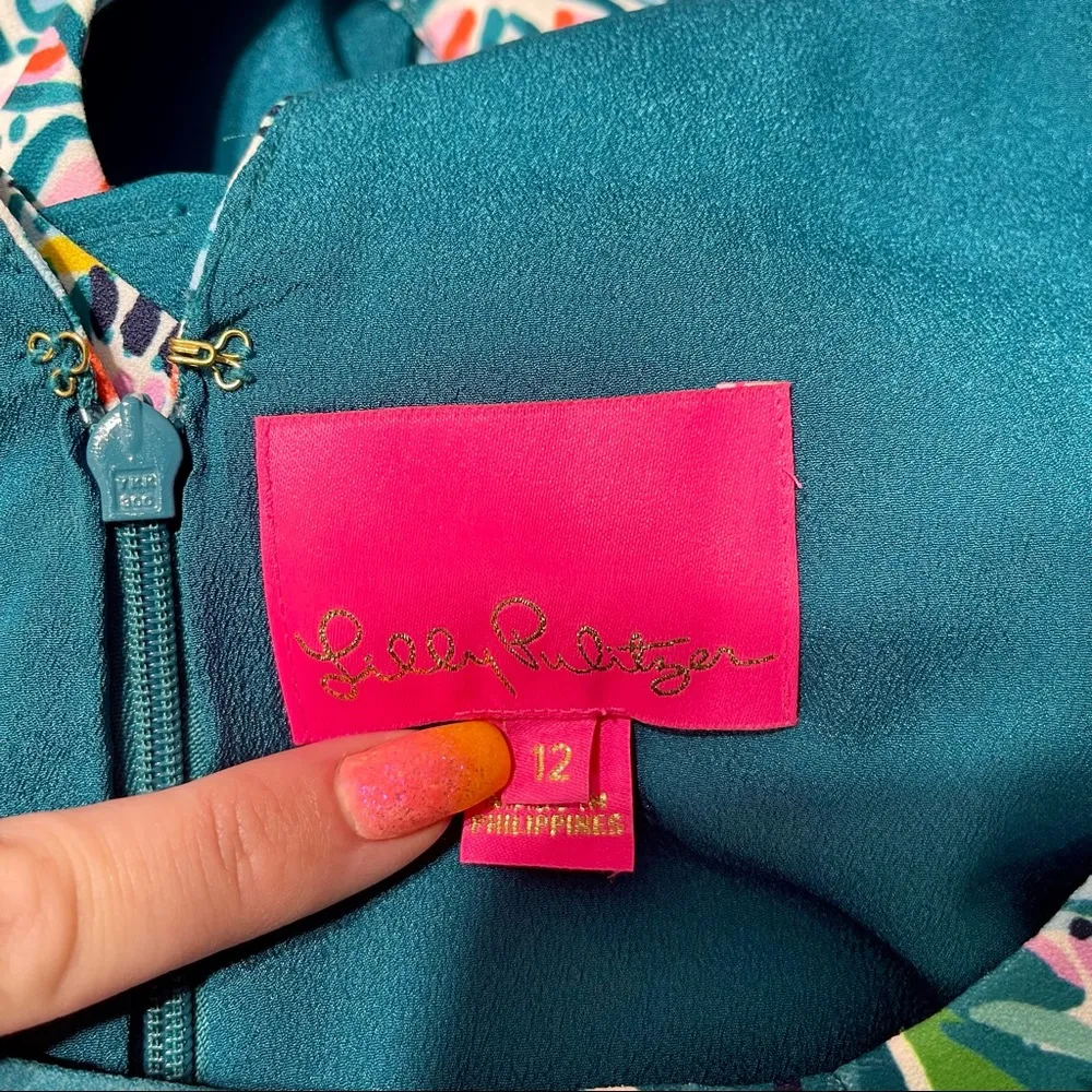 Lilly Pulitzer Brandi Engineered Shift Dress Valencia Teal Rain Floral 12 - Image 12