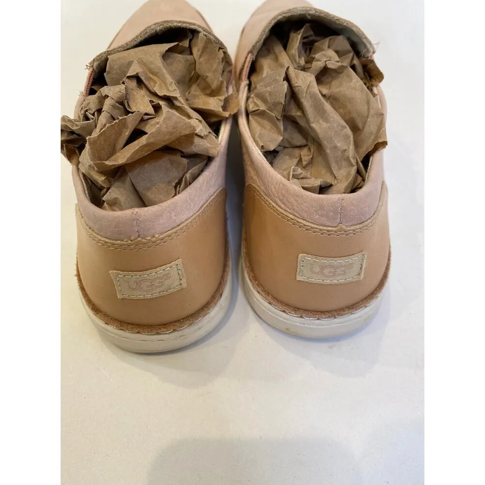 Ugg Pink “Adley” Leather Flat Slip Ons Sz 7.5 Blush Pink & Tan Suede Women's - Image 4