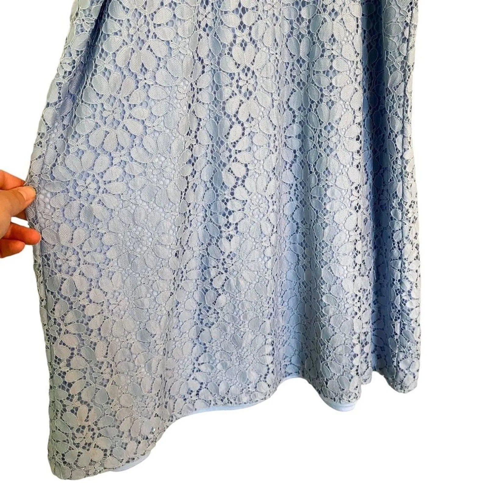 Candie’s Light Blue Lace Mini Dress Size Large High Neck Sleeveless Elegant - Image 2