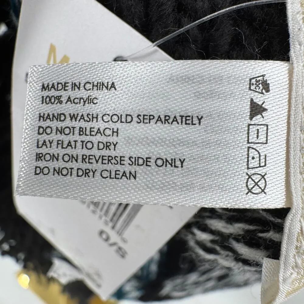 Michael Kors women's scarf teal black striped embellished fringe studded NEW - Image 5