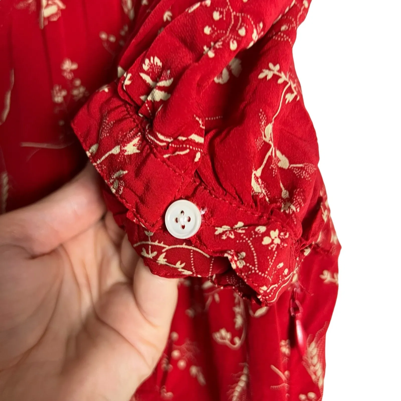 Polo by Ralph Lauren Red Floral Button Front Short Sleeve Mini Dress Size 8 - Image 8