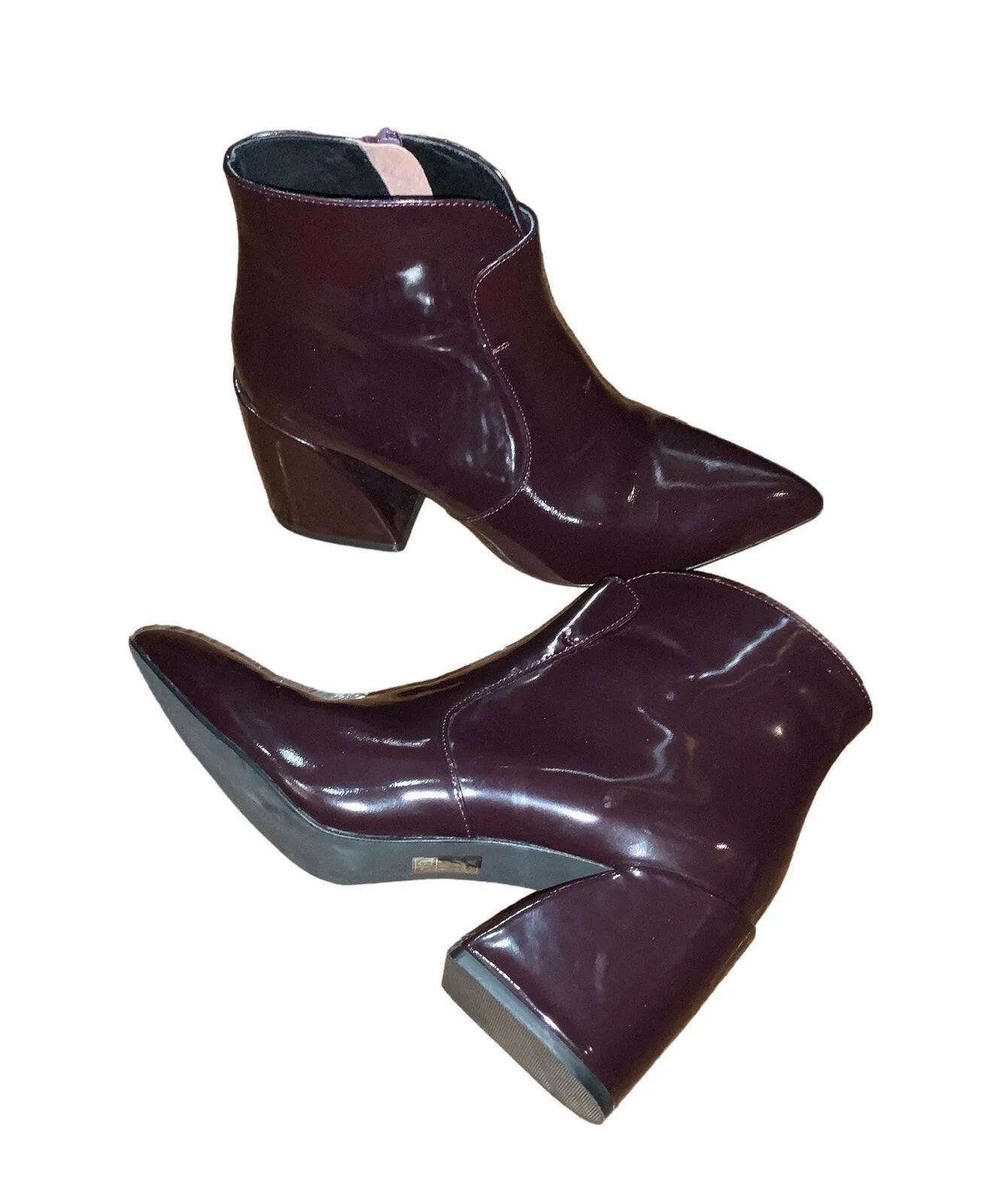 Jeffrey Campbell Ankle Booties Sz.8 Plum Block Heel patent leather Shine VGUC - Image 12
