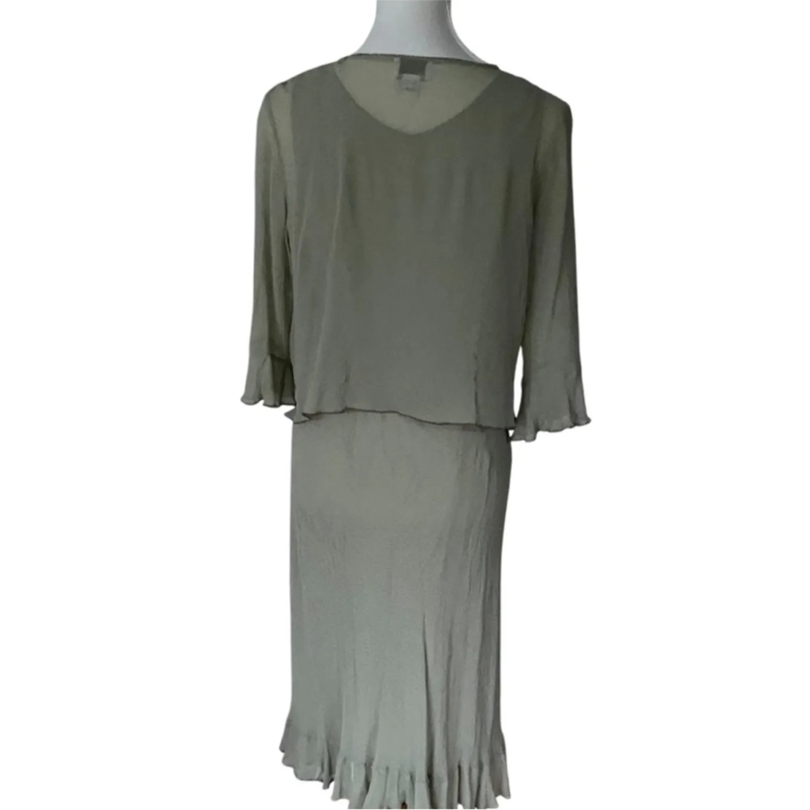 Vintage Large Dress Y2K Set XL Cardigan Silk 90s Slipdress Boho Cottage Fairy Green - Image 6