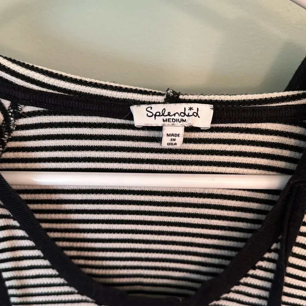 Splendid black and white striped hoodie top EUC - Image 2