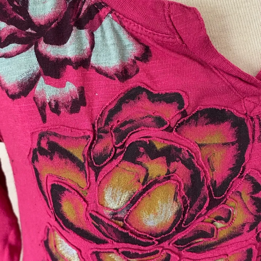 Sonoma cotton long sleeve shirt top embellished floral pink small printed vneck - Image 3