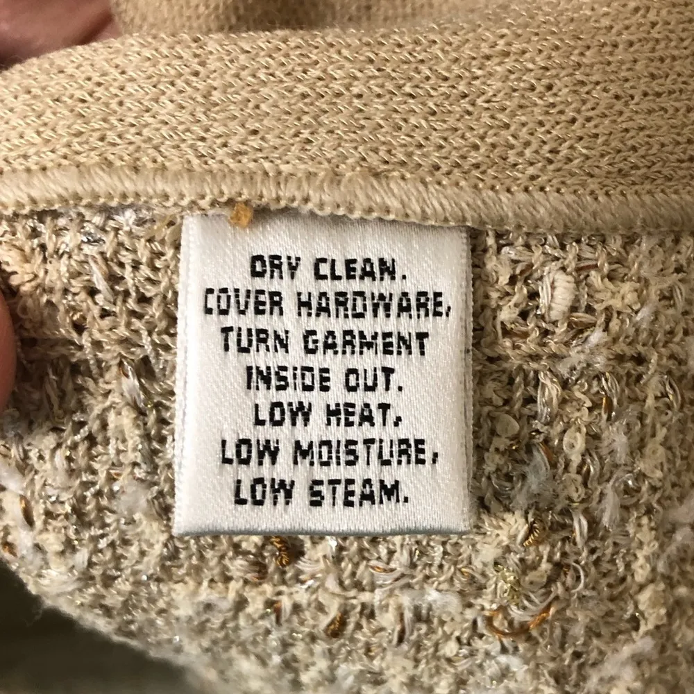 St. John Tweed Knit Shimmer Blazer Jacket Tassel Trim in Beige - Size 12 - Image 8