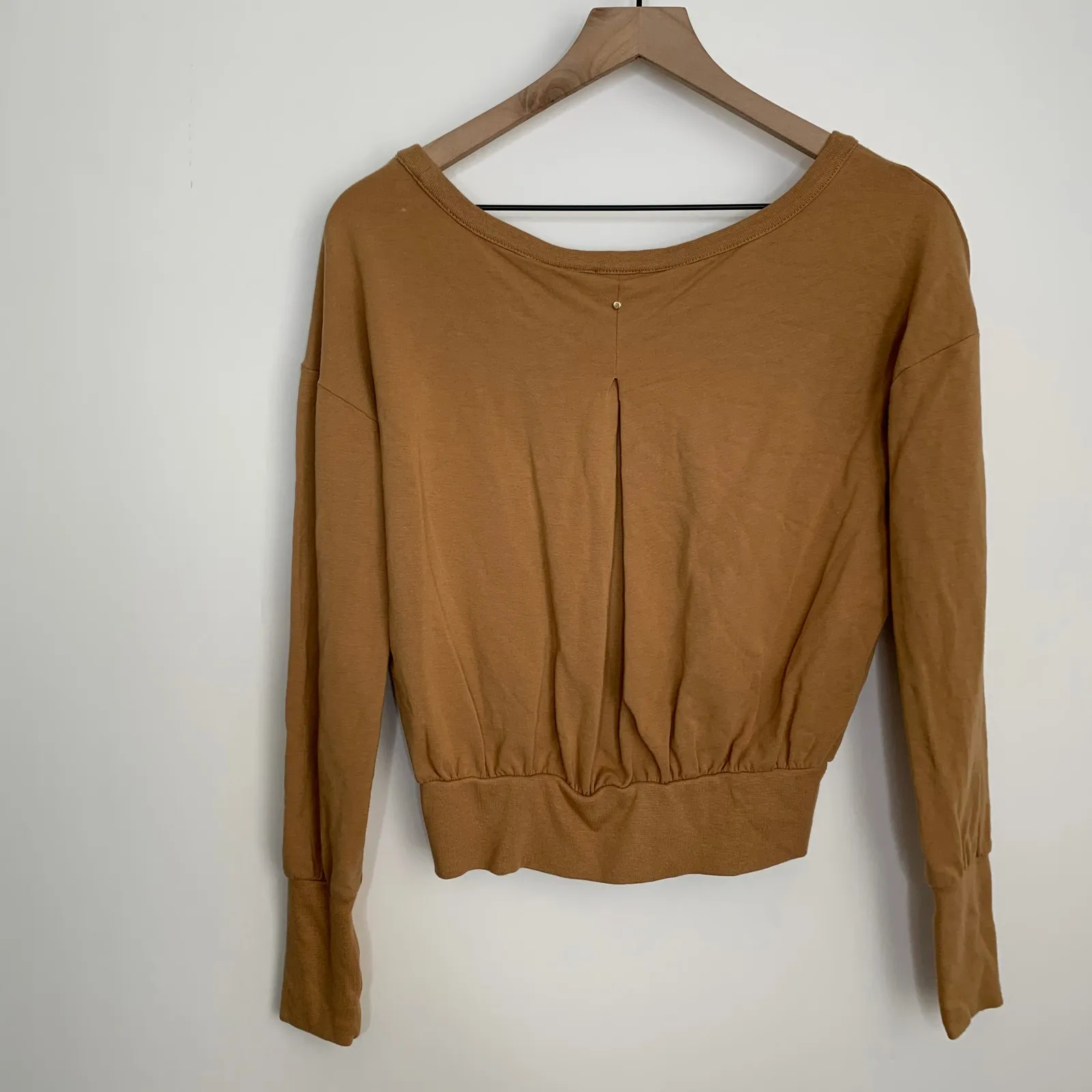 Cuyana French Terry Boatneck Cinched Waist Relaxed Sweatshirt Camel Brown XS - Image 6