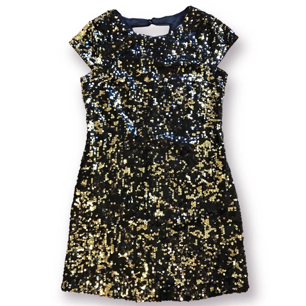 Gold And Black Sequin Party Dress Cap Sleeves size M - Image 8