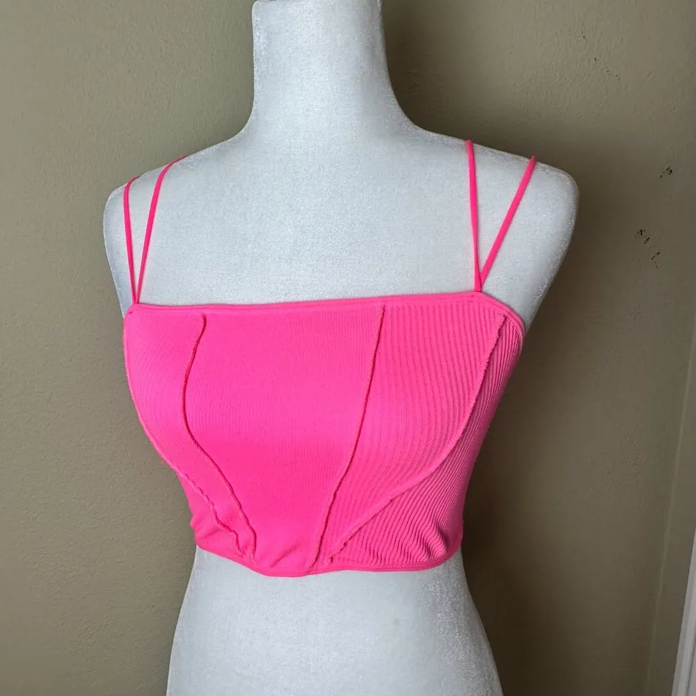 Out From Under for URBAN OUTFITTERS Hot Neon Pink Ribbed Bralette Top Size XS/S - Image 3