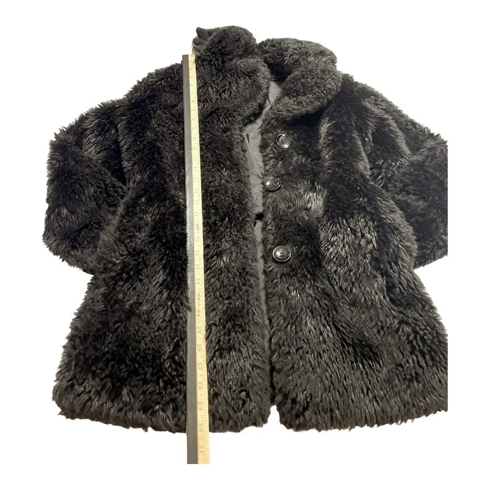 Blanc Noir Black Faux Fur Coat Sz S Super Soft Plush Jacket Thigh Length. - Image 8