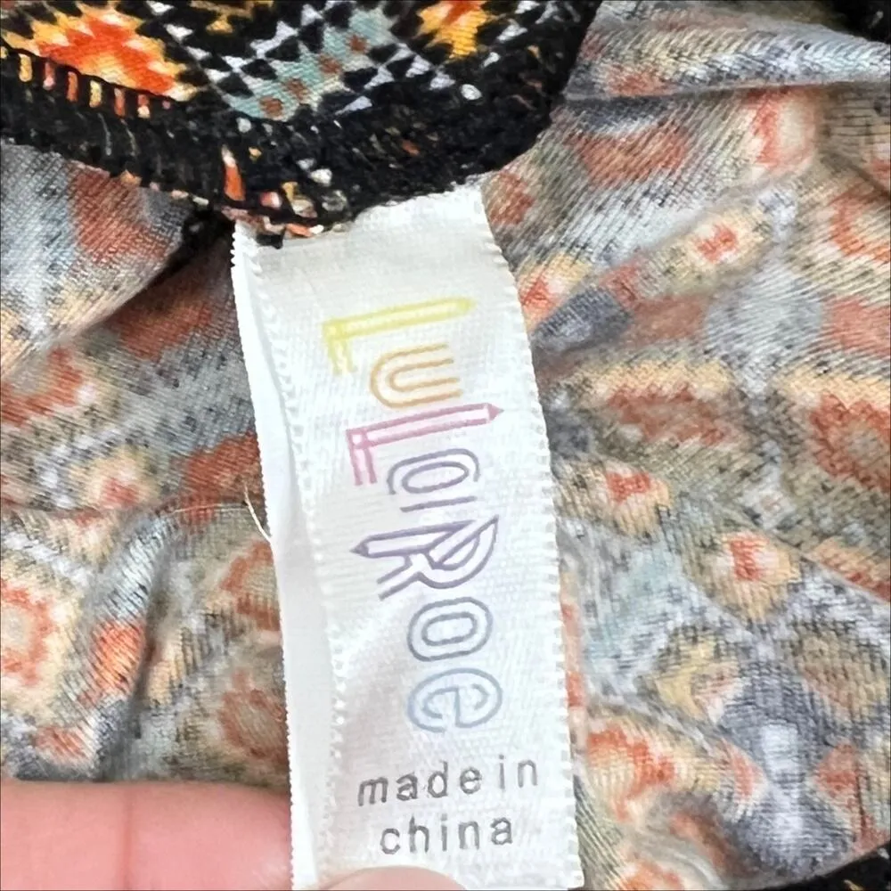 Lularoe Buttery Soft Leggings Size TC Tall & Curvy Orange Black Geometric Print - Image 3