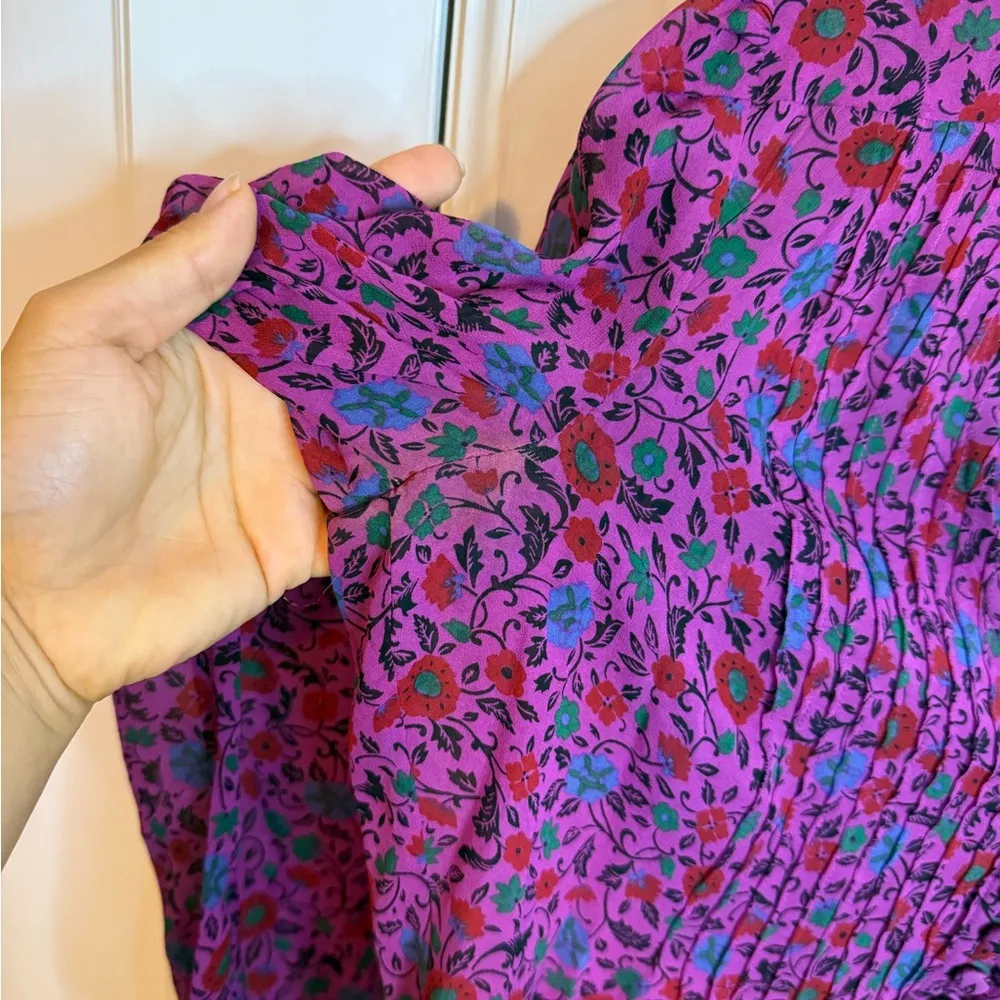 Veronica Beard Ashlynn Fuchsia Floral Silk Pintuck Blouse - Image 7