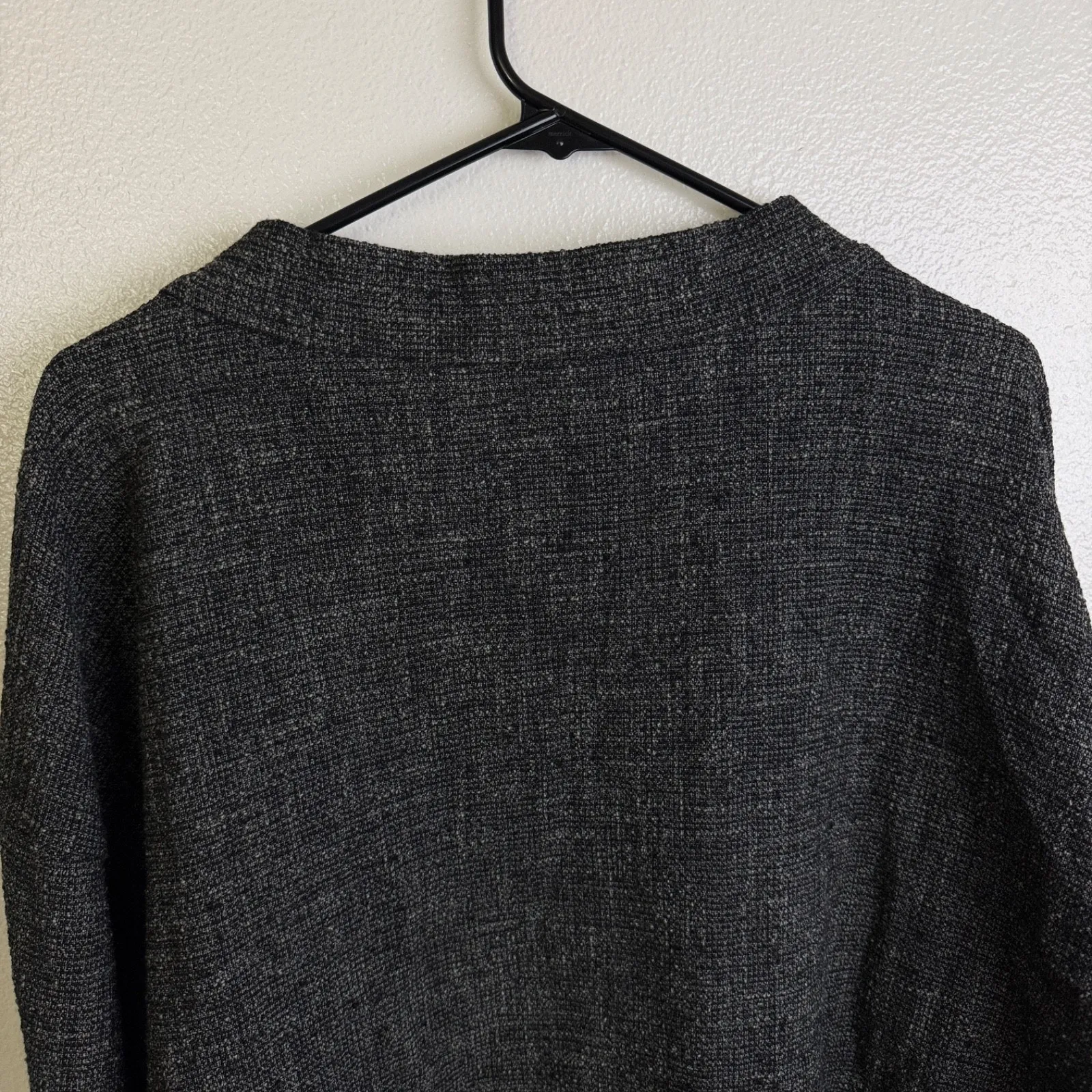 Eileen Fisher Top Womens XL Black Grey Long Sleeve Boxy Cotton Blend Mock Tweed - Image 7
