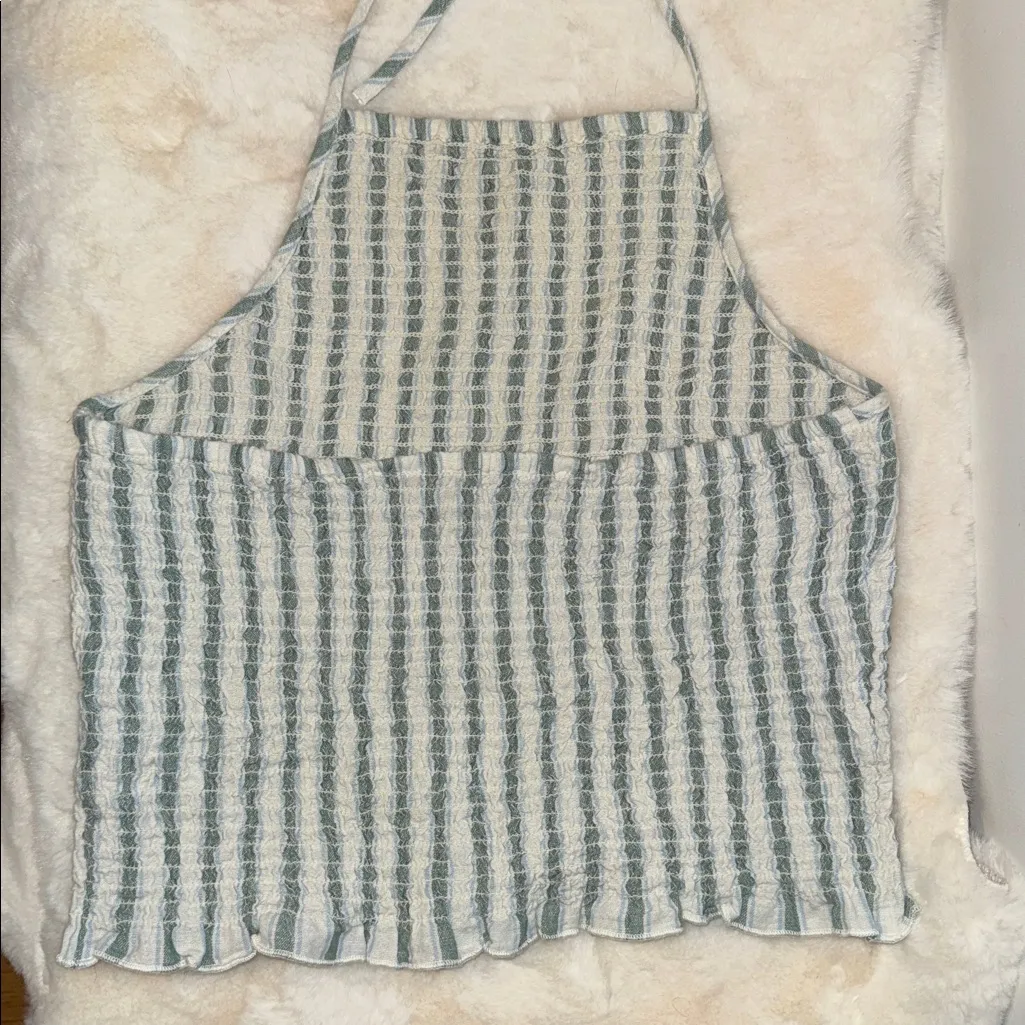 American Eagle Smocked Crop Top w Halter Neck Tie Women’s M Green & White - Image 6