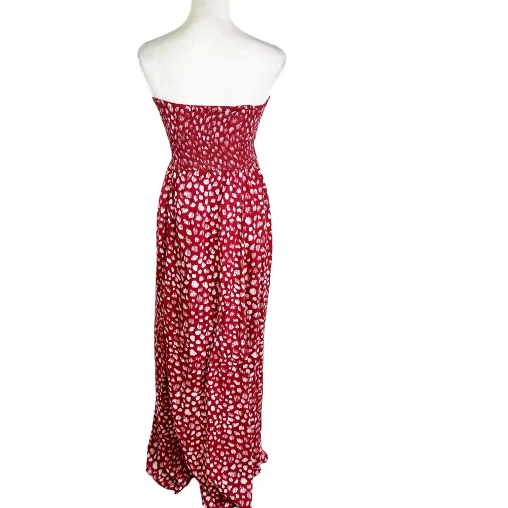 Anthropologie Tiare Hawaii Smocked Strapless Dot Print Maxi Dress Cherry Size M - Image 3