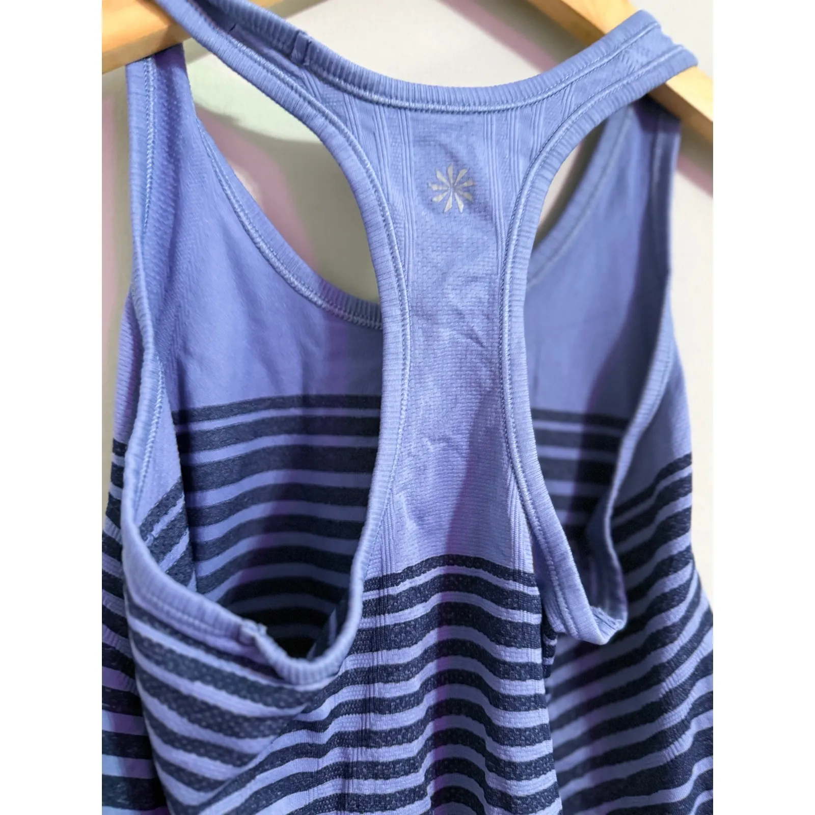 Athleta Blue Stripe Racerback Ruched Tank Top‎ Athletic Workout Gym Fitness - Image 4