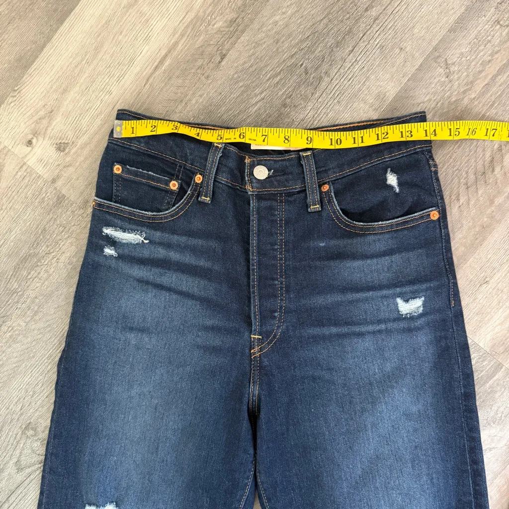 Levi’s Ribcage Straight Ankle Jeans Button Fly Distressed 28 Waist - Image 9