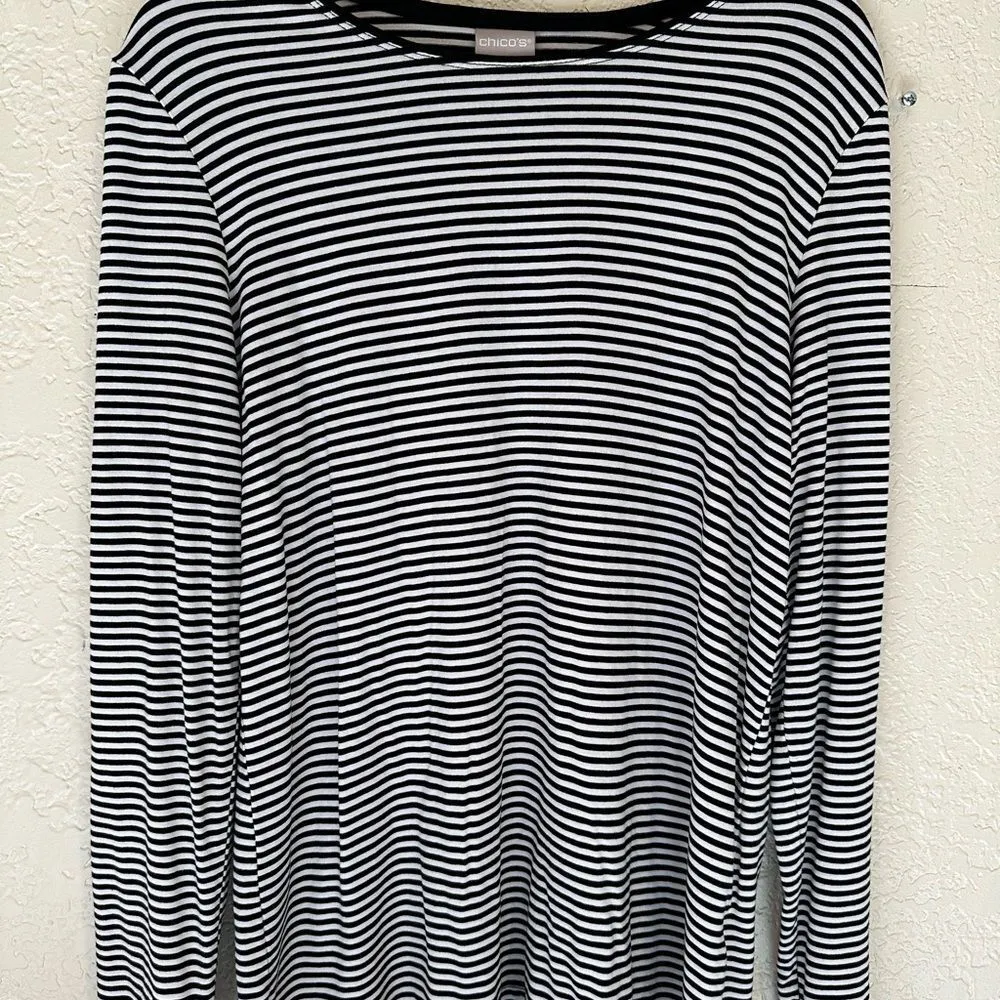 Chico's Black‎ and White Striped Long Sleeve Tunic - Medium - Image 7