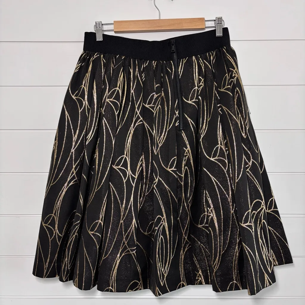 Milly New York Black And Metallic Gold Glitter Swirl Flare Skirt Size 12‎ - Image 2