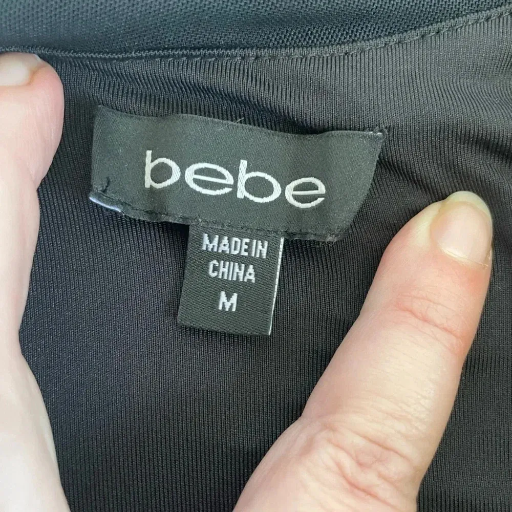 Bebe One Shoulder Black Mini Dress Bodycon Chain Cocktail Little Black Dress 046 - Image 10