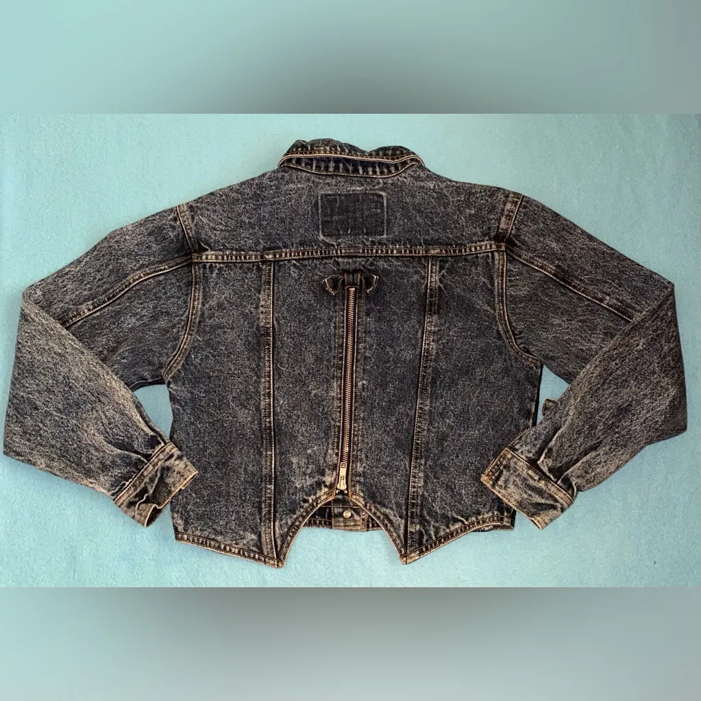 JORDACHE denim button front jacket bows and zippers medium blue vintage size M - Image 2