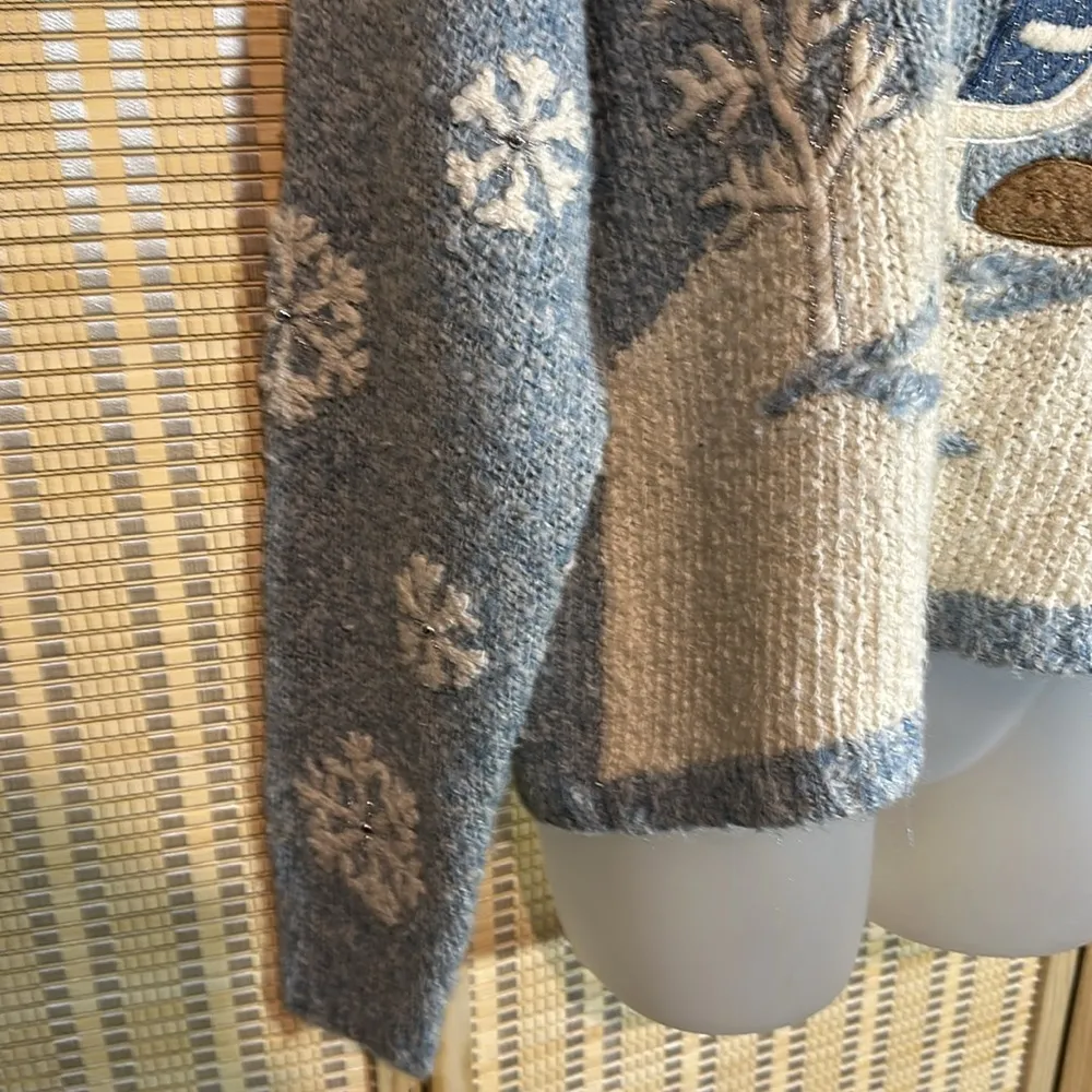 Mandal Bay Vintage 1990s Y2K Blue Winter Scene Bear Snowflakes Sweater Medium? - Image 6