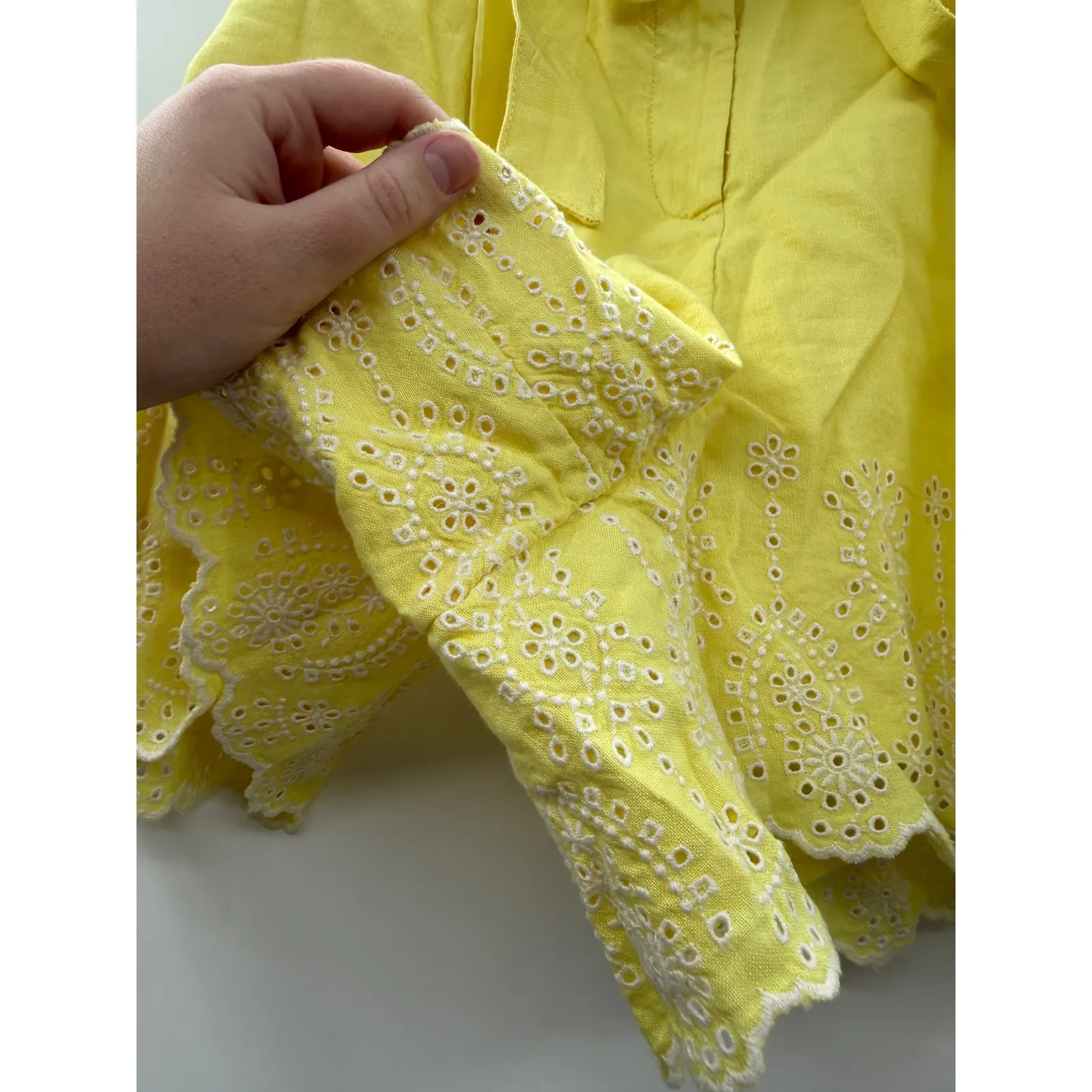 LOFT NWT Eyelet Hem Tie Waist Shorts Women's Medium Yellow Cotton Summer - Image 5