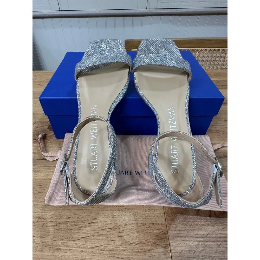 Stuart Weitzman Nudistcurve 35 Block Sandal Heels Silver Size 6 US 36.5 US NIB - Image 10