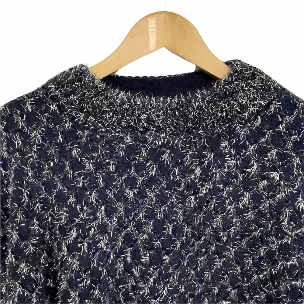 NWOT RAGA Sweater Navy Silver Eyelash Size Small Party Holiday Bohemian Dressy - Image 6