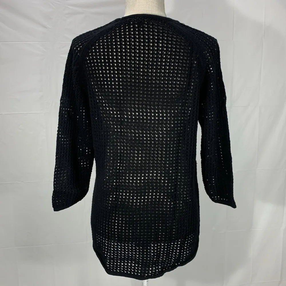 Jeanne Pierre Crew Neck Black Open Knit 3/4 Sleeve Sweater Size XL - Image 7