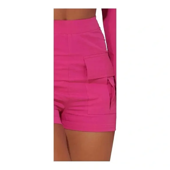 Pretty‎ Little Thing Hot Pink Tailored Shorts Pocket Front Detail Women Size 8 - Image 3