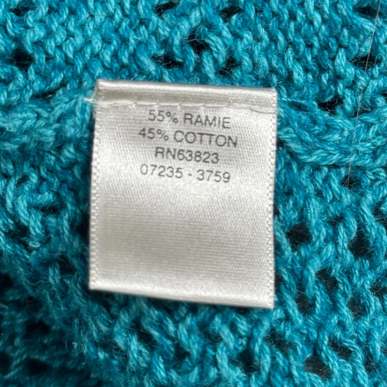 Christopher & Banks Cardigan Teal Crochet Open Front Button Ramie Cotton Women M - Image 6