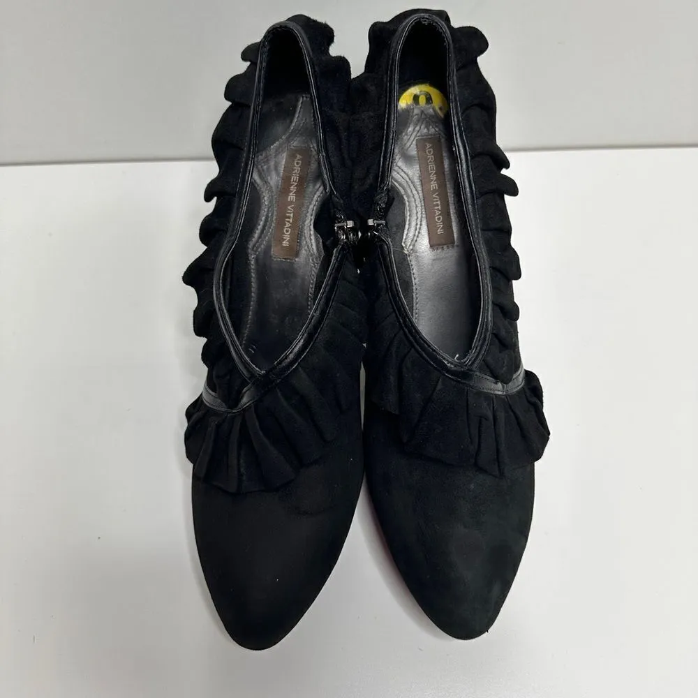 ADRIENNE VITTADINI Black Suede Ruffle Heels,‎ Women's Size 9 Booties - Image 3