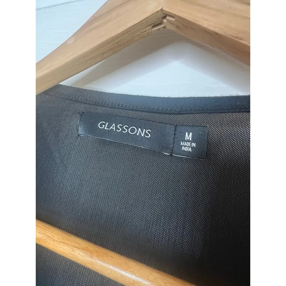 Glassons Women's Black V-Neck Sleek Bodysuit Semi-Sheer Night Out Size Medium - Image 3