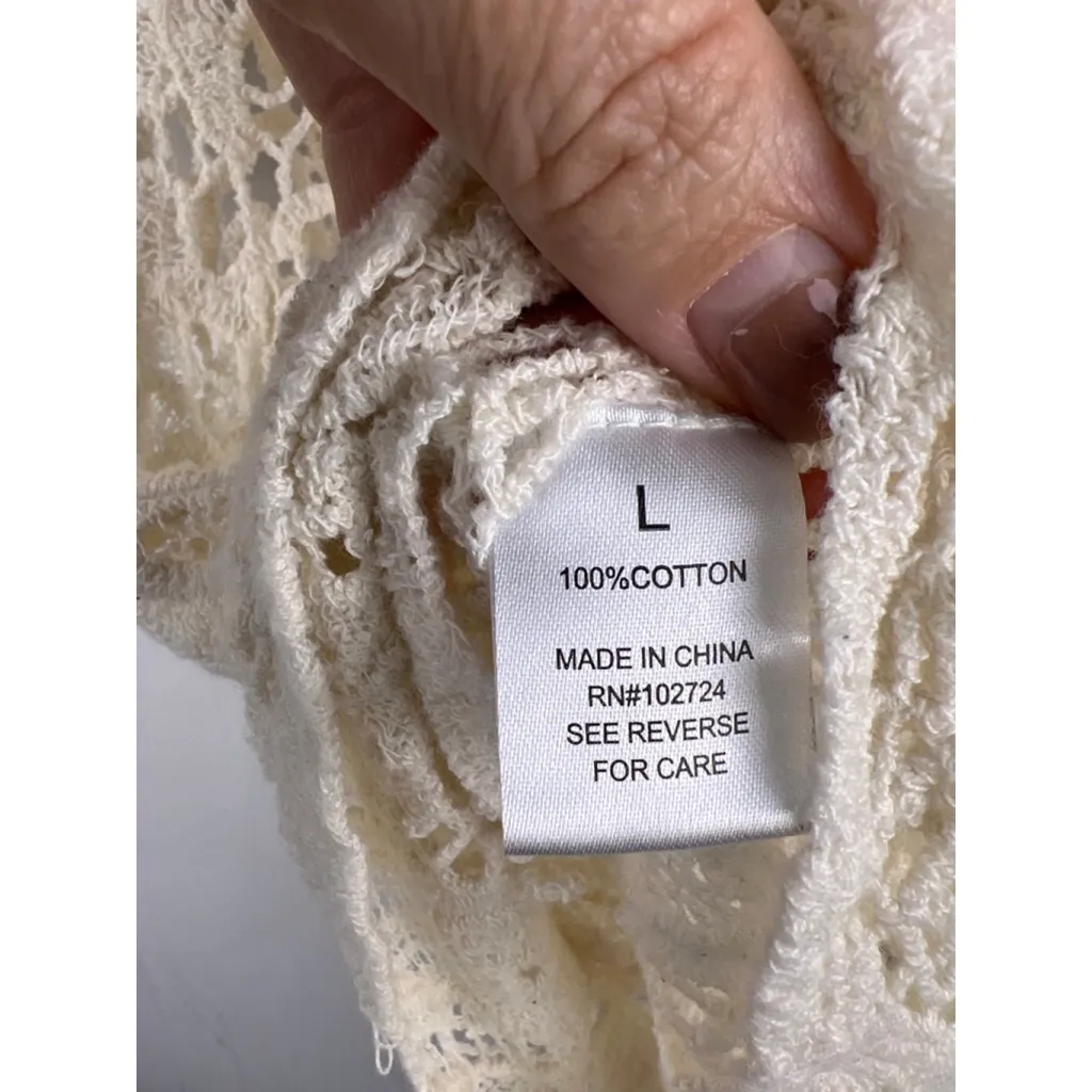 Grand & Greene Women’s Large Cream Crochet Lace Top 100% Cotton Boho Cottagecore - Image 6