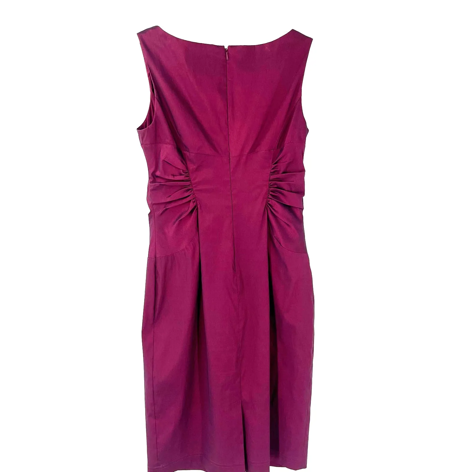 Adrianna Papell Satin Sheath Dress Sz 4 Magenta Shiny Ruching Cocktail Formal - Image 4