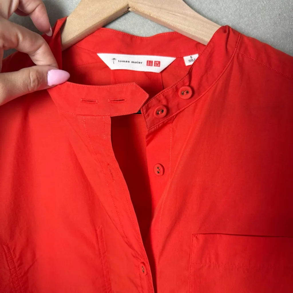 Tomas Maier Women’s Uniqlo Button Up Shirt Dress Kaftan Red Orange Cotton size S - Image 7