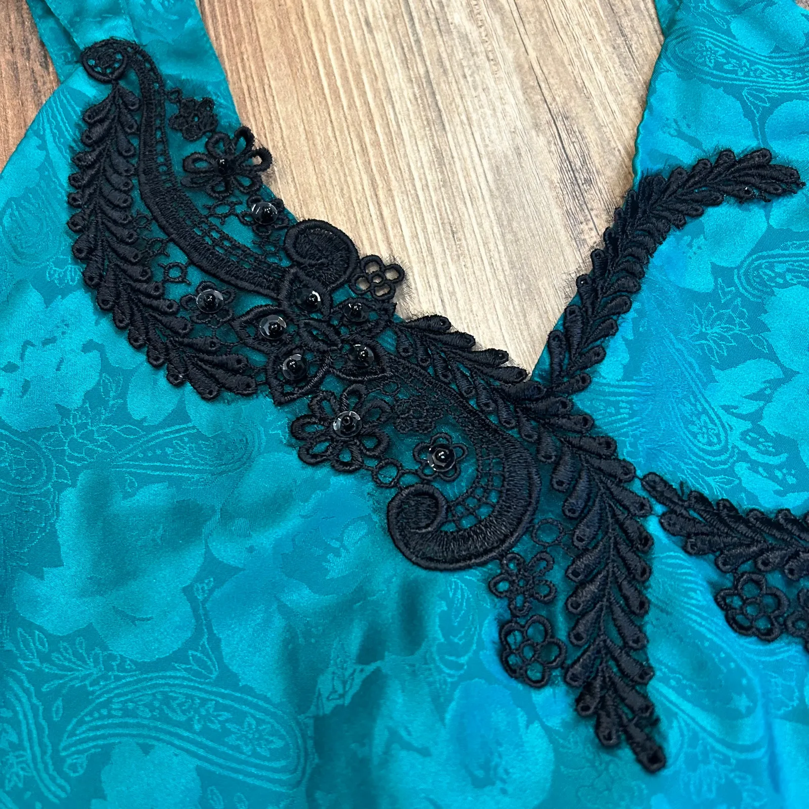 Vintage Victoria's Secret Gold Label Satin Nightgown Lingerie Lace Gothic Green - Image 4