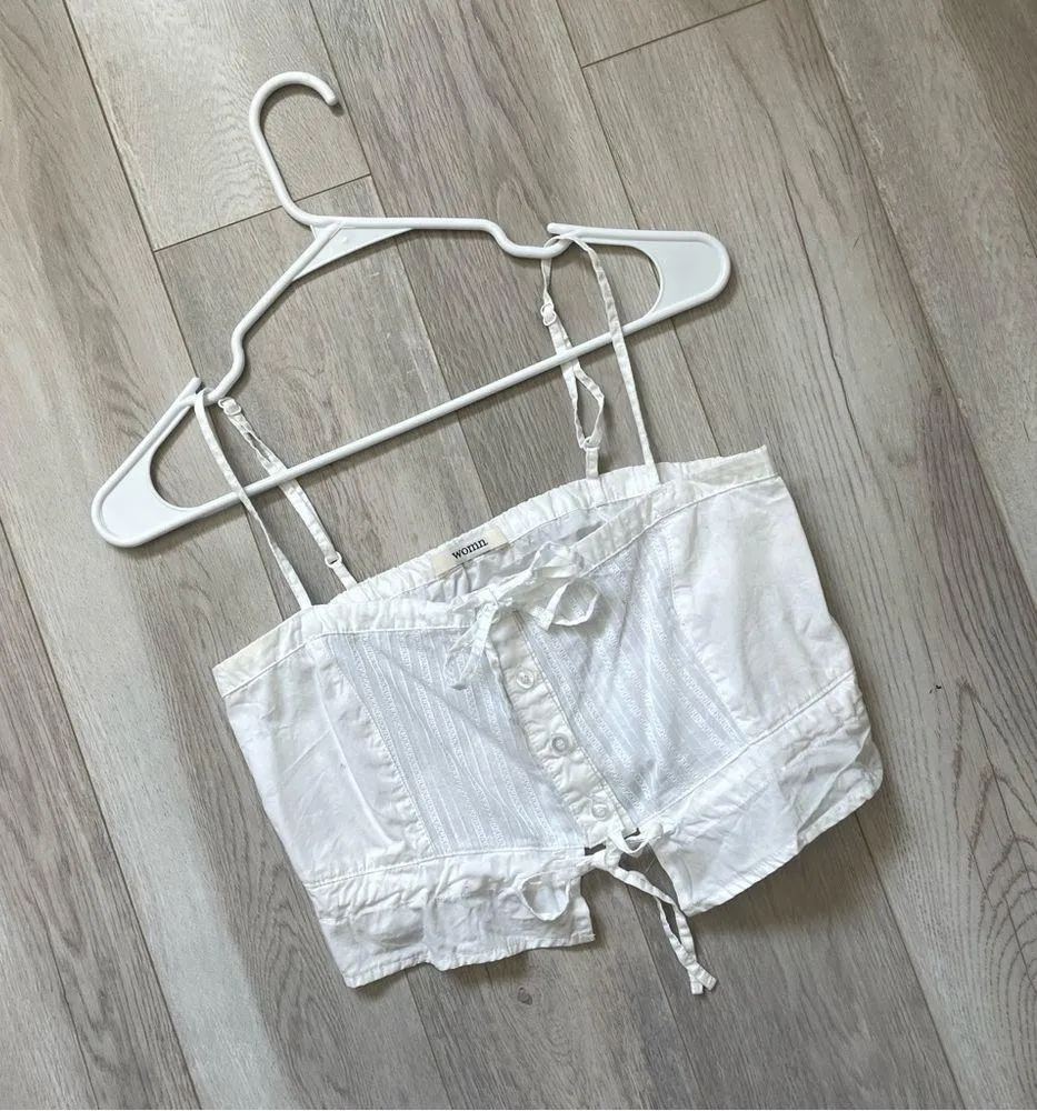 womn. Lindsey Tank Top button front crop womens White (xsmall) coquette feminine Size XS - Image 9
