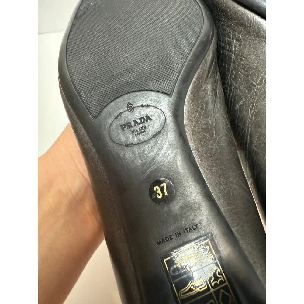 Prada Buckle Dark Grey 1.5" Heels Sz. 37 (US 7) - Image 7