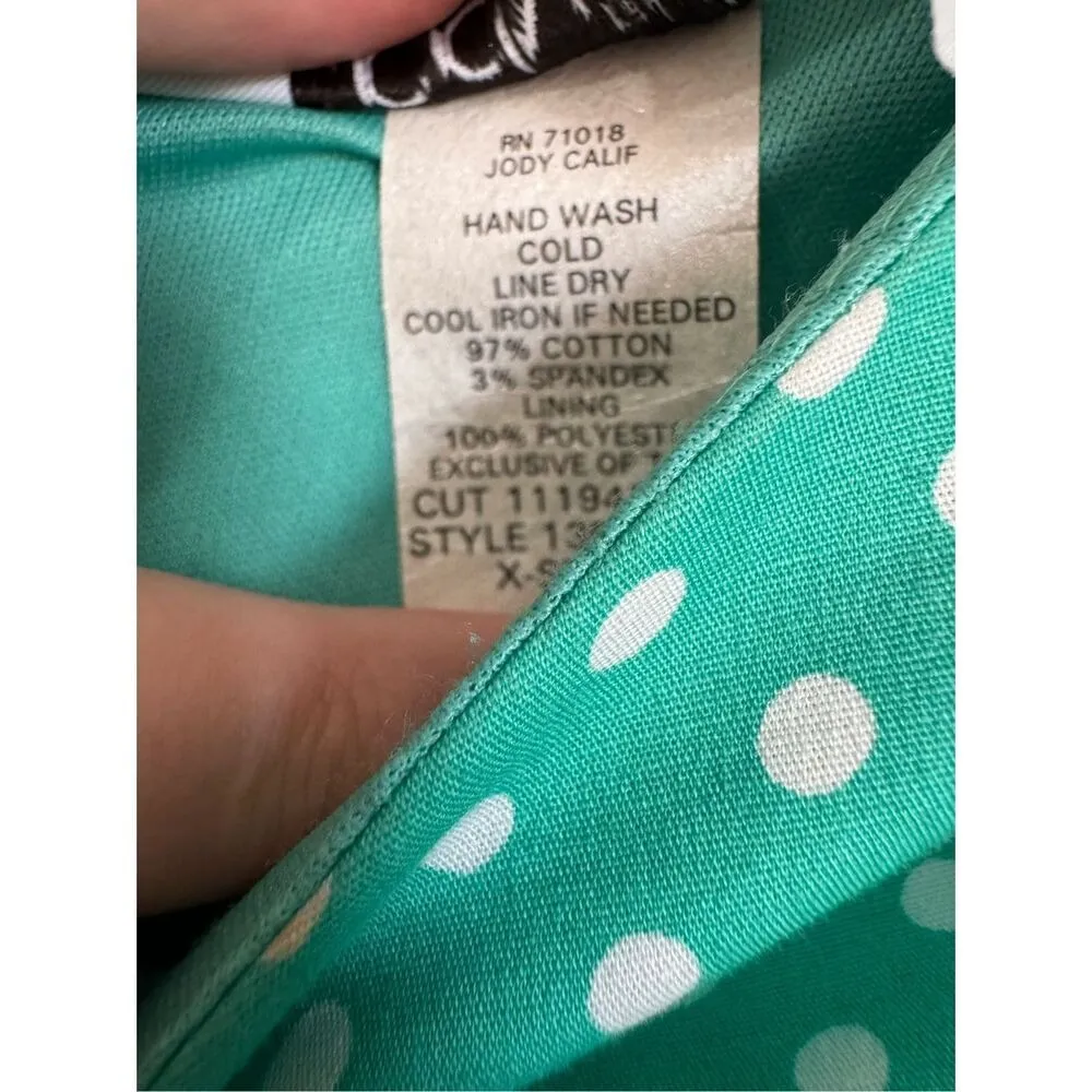 Vintage Jody California Green Polkadot Pleated Fit Flare Scoop Neck sz XS Dress - Image 5