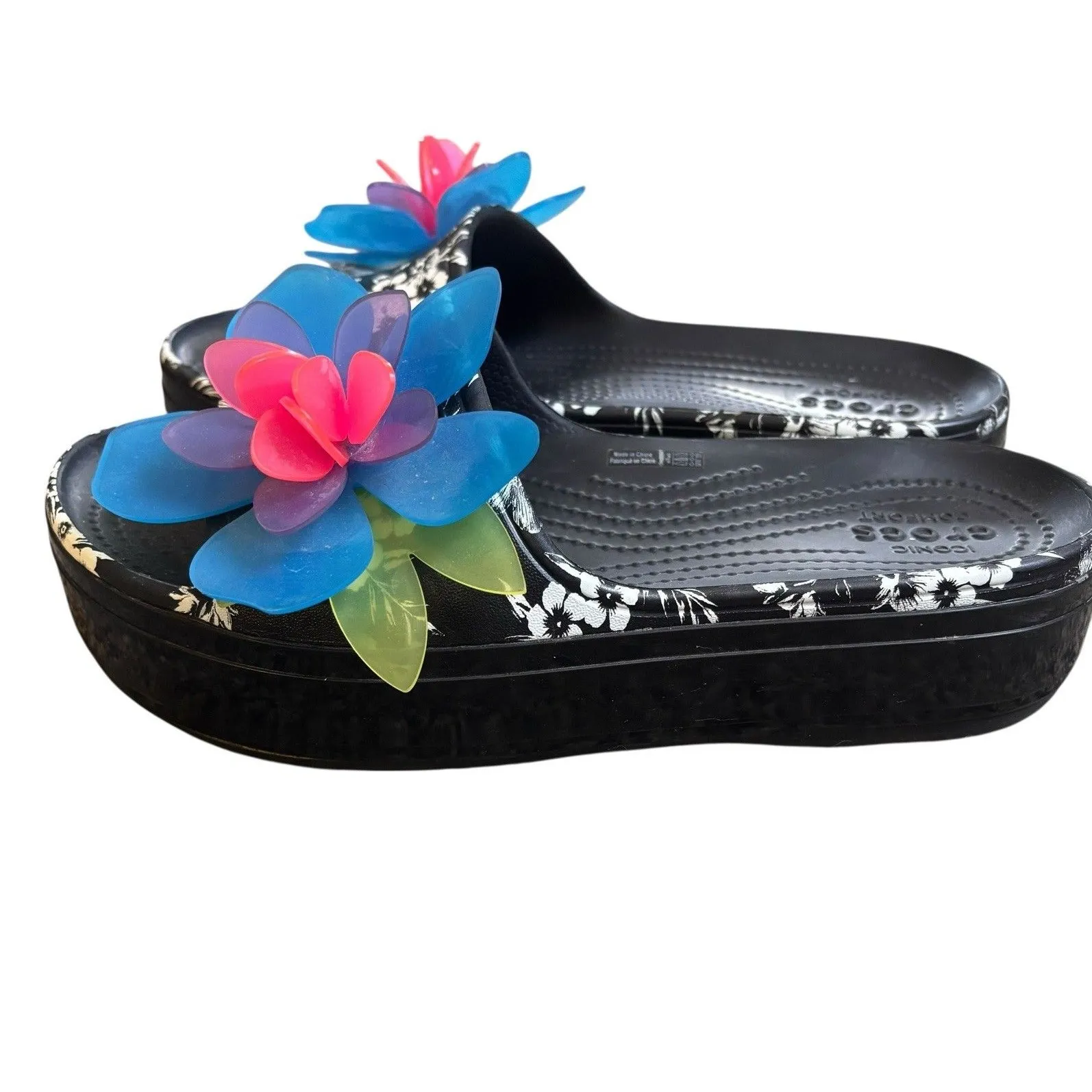 Crocs Platform Hypertropic Black Floral Slide Women’s Sz 9 Summer Vacation Rare! - Image 5