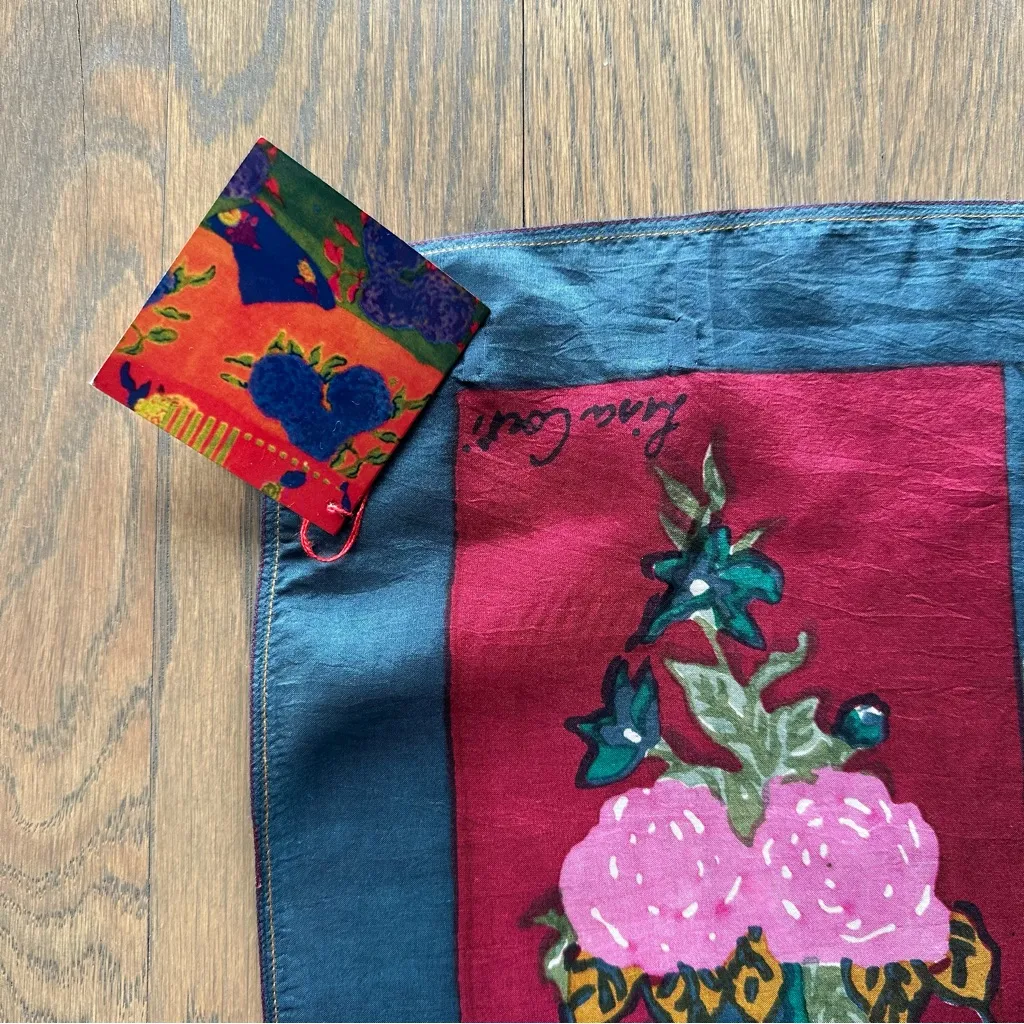 NWT Lisa Corti 100% Silk Pocket Square Scarf Geometric Floral Print 50cmx50cm Pink - Image 4